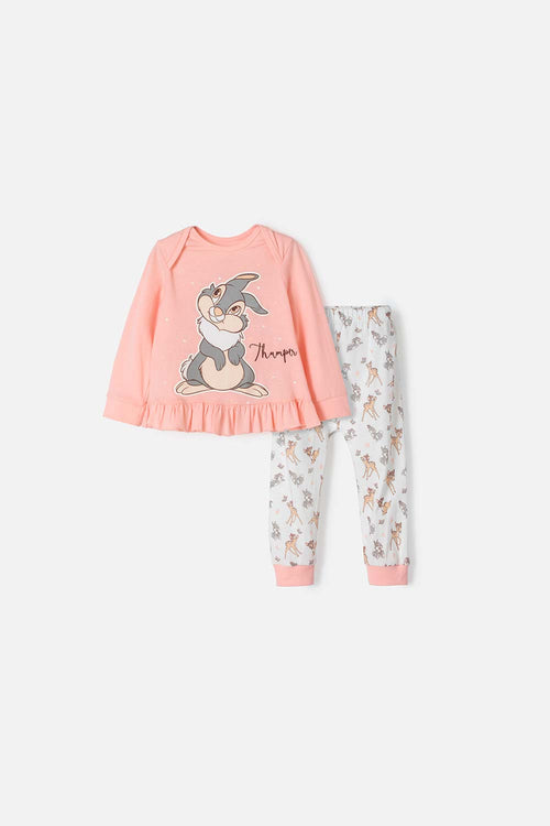 BAMBI LONG PANT PAJAMAS IN MANDARIN AND IVORY FOR BABY GIRLS