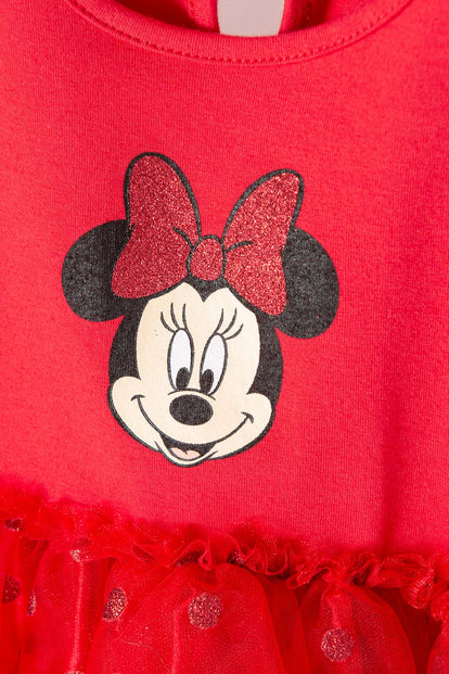 VESTIDO DE MINNIE MOUSE CON FALDA EN TUTÚ  ROJO PARA NIÑA 2T A 5T