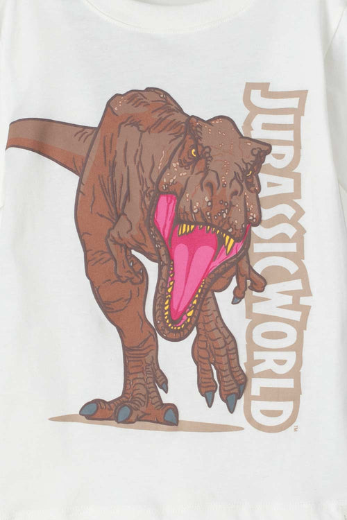 JURASSIC WHITE SHORT SLEEVE T-SHIRT FOR BOYS 2T TO 5T