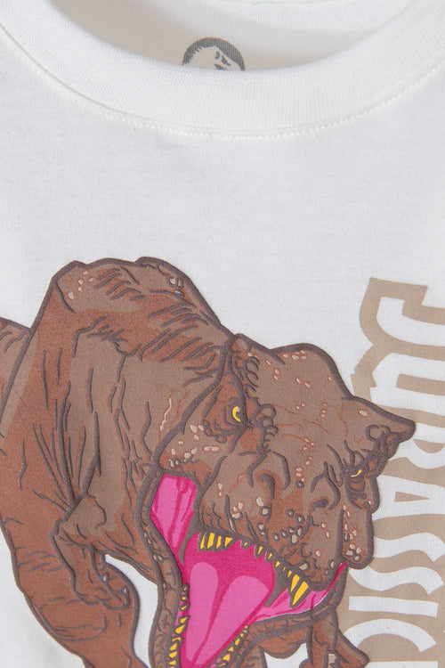 JURASSIC WHITE SHORT SLEEVE T-SHIRT FOR BOYS 2T TO 5T