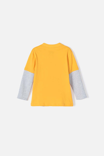 CAMISETA DE TAZMANIA MANGA LARGA MOSTAZA Y GRIS PARA NIÑO