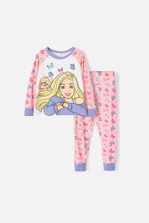 BARBIE PINK LONG-PANTS PAJAMA FOR GIRLS 2T TO 5T