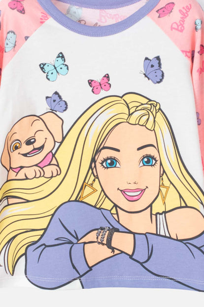 PIJAMA DE BARBIE CON PANTALÓN LARGO ROSADO  PARA NIÑA 2T A 5T