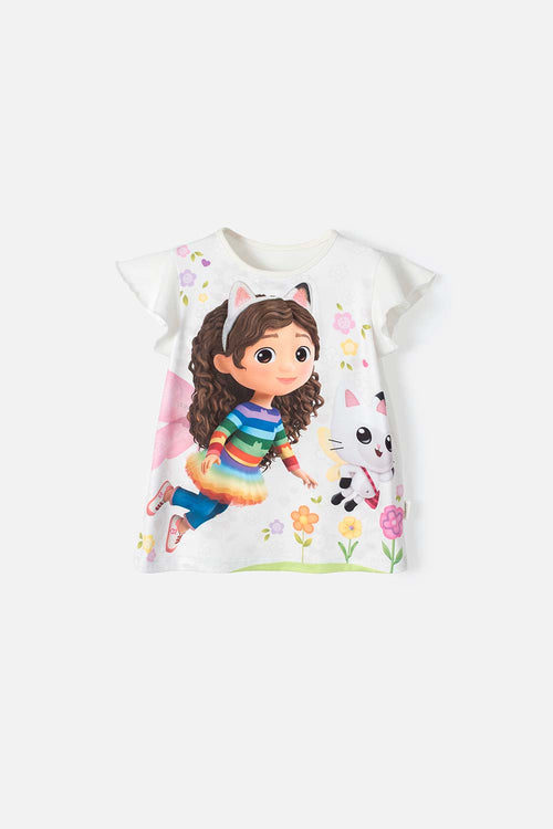 GABBY'S DOLLHOUSE IVORY SHORT SLEEVE T-SHIRT FOR GIRL 2T TO 5T