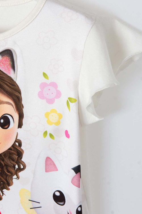 GABBY'S DOLLHOUSE IVORY SHORT SLEEVE T-SHIRT FOR GIRL 2T TO 5T