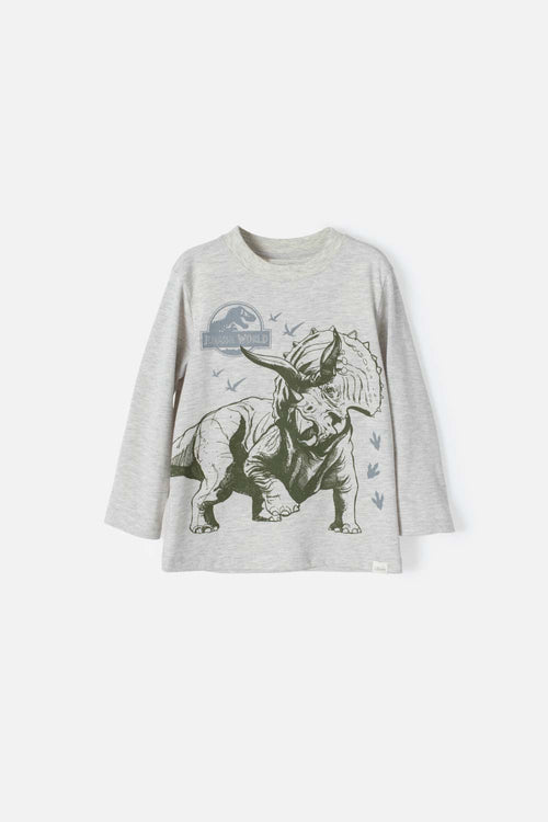 JURASSIC WORLD HEATHER GREY LONG SLEEVE T-SHIRT FOR BOYS 2T TO 5T