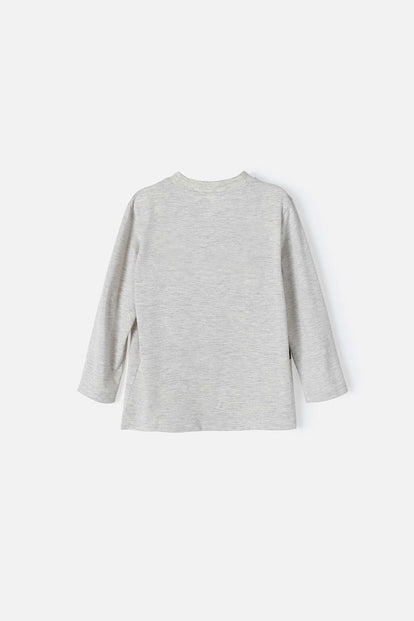 CAMISETA DE JURASSIC WORLD GRIS JASPE MANGA LARGA PARA NIÑO 2T A 5T