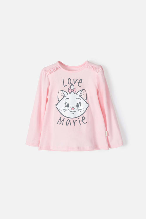 MARIE THE CAT LONG-SLEEVED PINK T-SHIRT FOR GIRLS