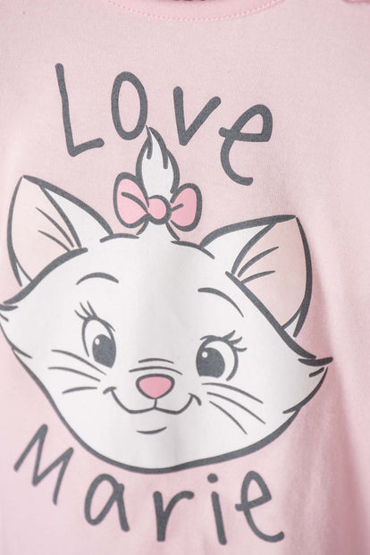 CAMISETA DE LA GATA MARIE MANGA LARGA ROSADA PARA NIÑA
