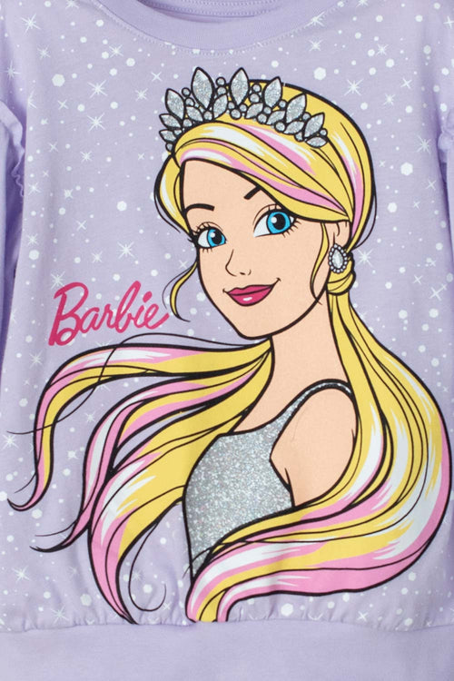 BARBIE LONG SLEEVE LILAC T-SHIRT FOR GIRL 2T TO 5T