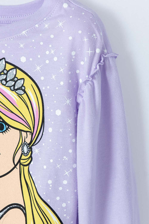BARBIE LONG SLEEVE LILAC T-SHIRT FOR GIRL 2T TO 5T