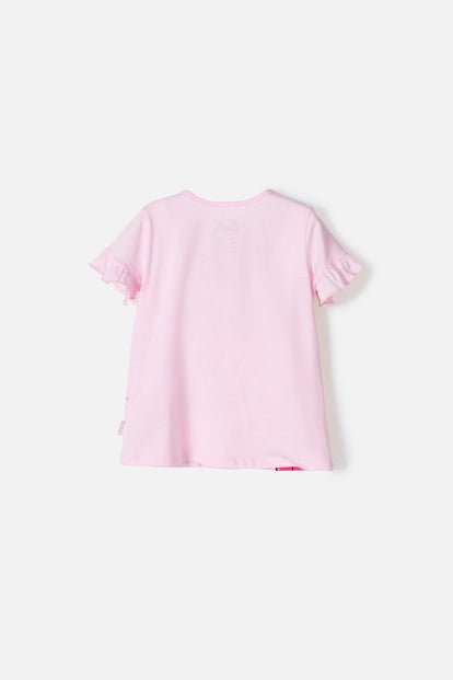 CAMISETA DE BARBIE MANGA CORTA ROSADA PARA NIÑA
