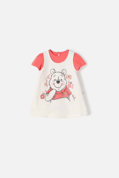 VESTIDO DE WINNIE THE POOH MANGA CORTA MARFIL PARA BEBE NIÑA