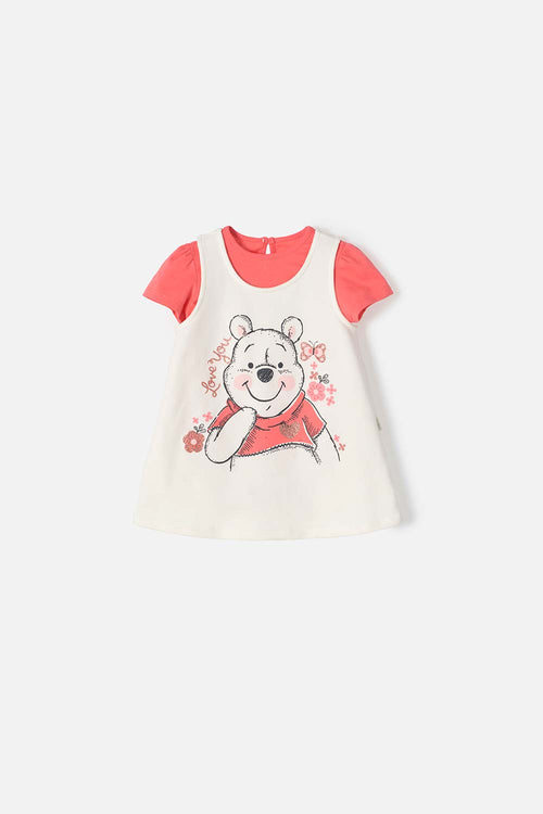IVORY WINNIE THE POOH SHORT-SLEEVED DRESS FOR BABY GIRLS
