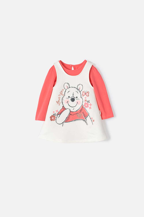 IVORY WINNIE THE POOH LONG SLEEVE DRESS FOR BABY GIRL