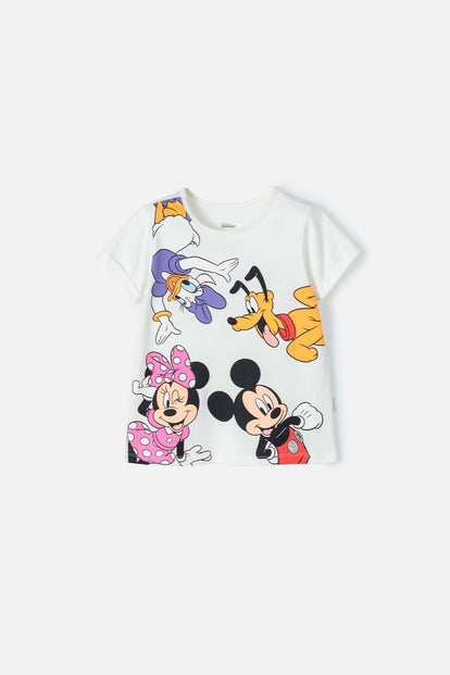 CAMISETA DE MICKEY MOUSE MARFIL MANGA CORTA PARA NIÑA 2T A 5T