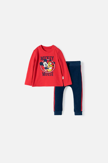 CONJUNTO DE MICKEY MOUSE DE PANTALÓN ROJO Y AZUL OSCURO PARA BEBÉ NIÑO