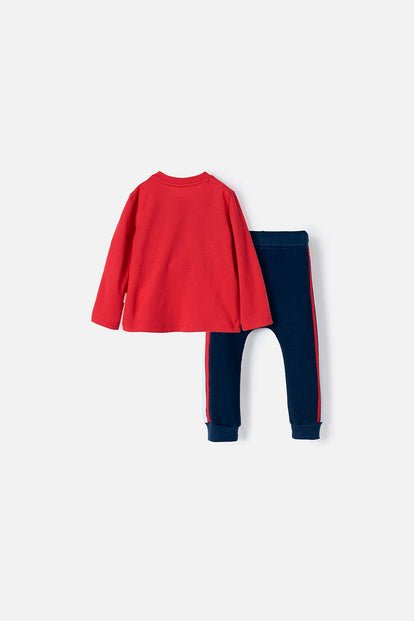 CONJUNTO DE MICKEY MOUSE DE PANTALÓN ROJO Y AZUL OSCURO PARA BEBÉ NIÑO