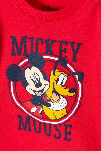 CONJUNTO DE MICKEY MOUSE DE PANTALÓN ROJO Y AZUL OSCURO PARA BEBÉ NIÑO