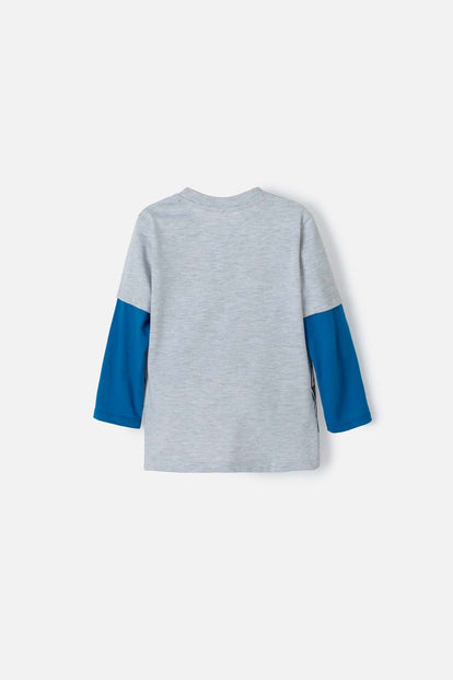 CAMISETA NASA MANGA LARGA GRIS JASPE Y AZUL PARA NIÑO 2T A 5T