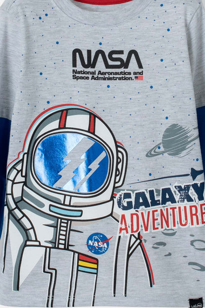 CAMISETA NASA MANGA LARGA GRIS JASPE Y AZUL PARA NIÑO 2T A 5T