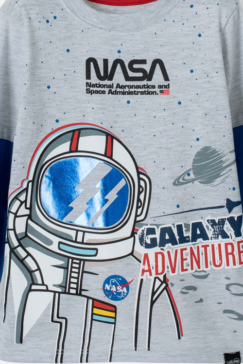 NASA LONG SLEEVE HEATHER GRAY AND BLUE T-SHIRT FOR BOYS 2T-5T