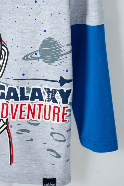 CAMISETA NASA MANGA LARGA GRIS JASPE Y AZUL PARA NIÑO 2T A 5T