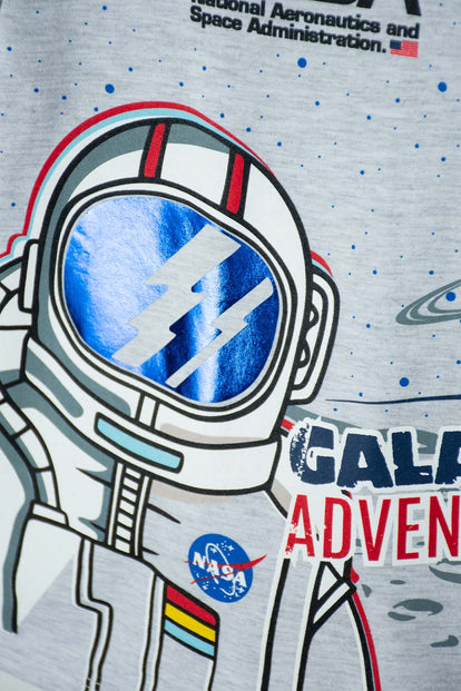 CAMISETA NASA MANGA LARGA GRIS JASPE Y AZUL PARA NIÑO 2T A 5T