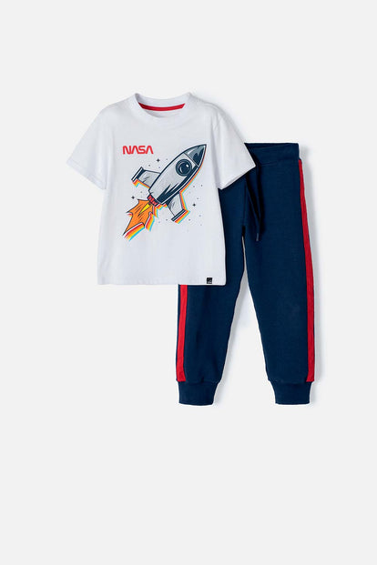 CONJUNTO DE LA NASA BLANCO Y AZUL DE PANTALÓN LARGO PARA NIÑO 2T A 5T