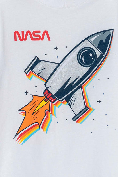 CONJUNTO DE LA NASA BLANCO Y AZUL DE PANTALÓN LARGO PARA NIÑO 2T A 5T