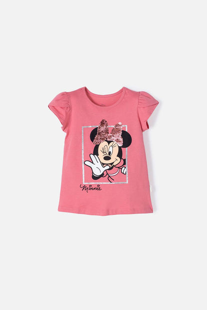 CAMISETA DE MINNIE MOUSE ROSA VIEJO MANGA CORTA PARA NIÑA 2T A 5T