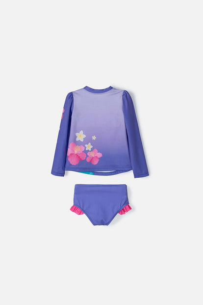 CONJUNTO DE BAÑO DE LA SIRENITA MANGA LARGA MORADO  PARA NIÑA 2T A 5T