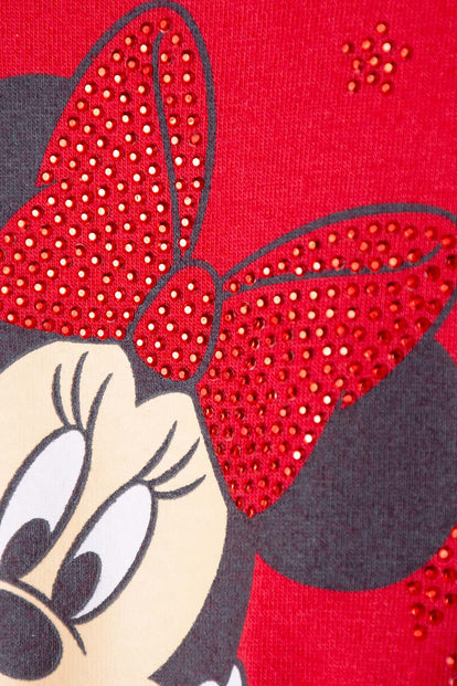 VESTIDO DE MINNIE MOUSE ROJO ESTAMPADO EN FRENTE PARA BEBÉ NIÑA