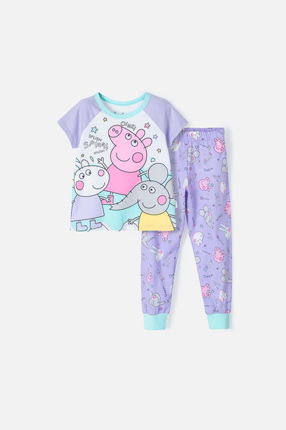 PIJAMA DE PEPPA PIG DE PANTALÓN LARGO LILA PARA NIÑA 2T A 5T