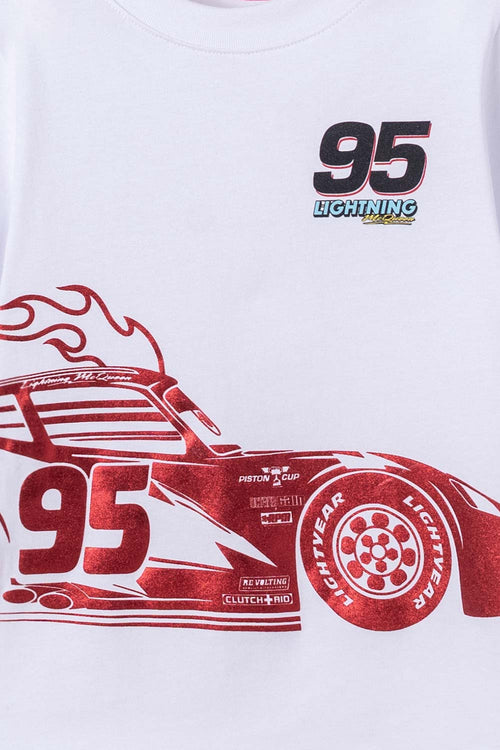 CARS SHORT SLEEVE WHITE T-SHIRT FOR BOYS 2T TO 5T