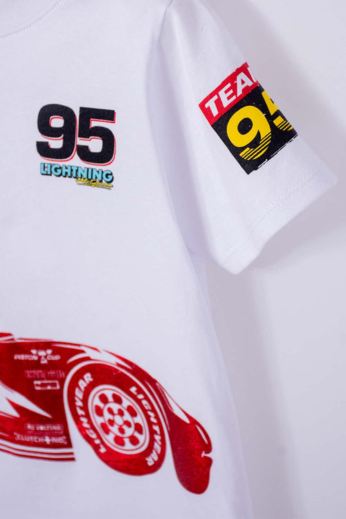 CARS SHORT SLEEVE WHITE T-SHIRT FOR BOYS 2T TO 5T