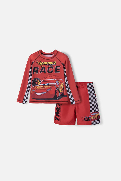 CARS LONG-SLEEVE RED BATHING SUIT SET FOR BOYS 2T TO 5T