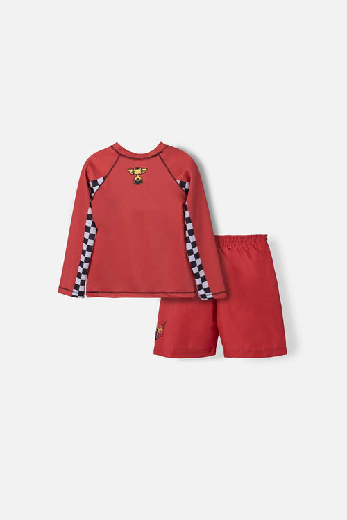 CARS LONG-SLEEVE RED BATHING SUIT SET FOR BOYS 2T TO 5T