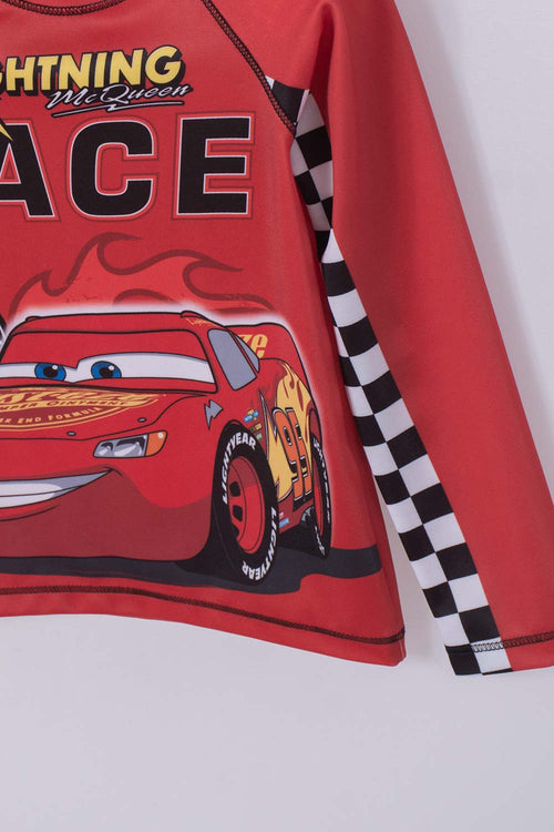 CARS LONG-SLEEVE RED BATHING SUIT SET FOR BOYS 2T TO 5T