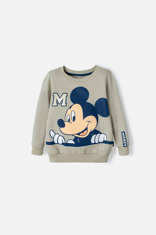 OLIVE GREEN CLOSED MICKEY MOUSE SWEATER FOR BOYS 2T TO 5T