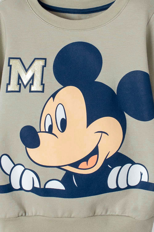 OLIVE GREEN CLOSED MICKEY MOUSE SWEATER FOR BOYS 2T TO 5T