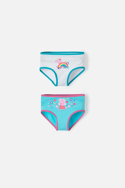 PACK X2 PANTIES DE PEPPA PIG BLANCO Y TURQUESA PARA NIÑA 2T A 5T