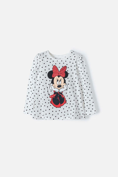 CAMISETA MINNIE MOUSE MARFIL MANGA LARGA PARA NIÑA 2T A 5T