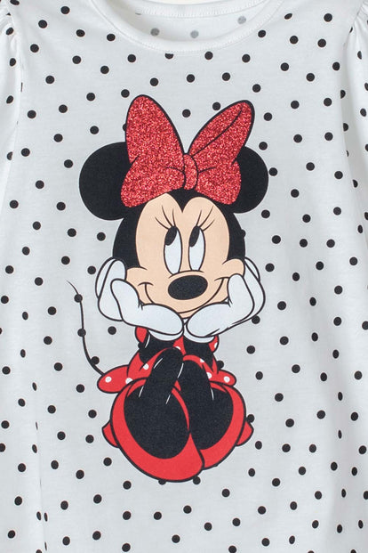 CAMISETA MINNIE MOUSE MARFIL MANGA LARGA PARA NIÑA 2T A 5T