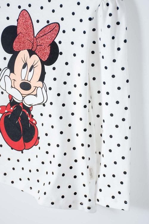 MINNIE MOUSE IVORY LONG SLEEVE T-SHIRT FOR GIRLS 2T TO 5T
