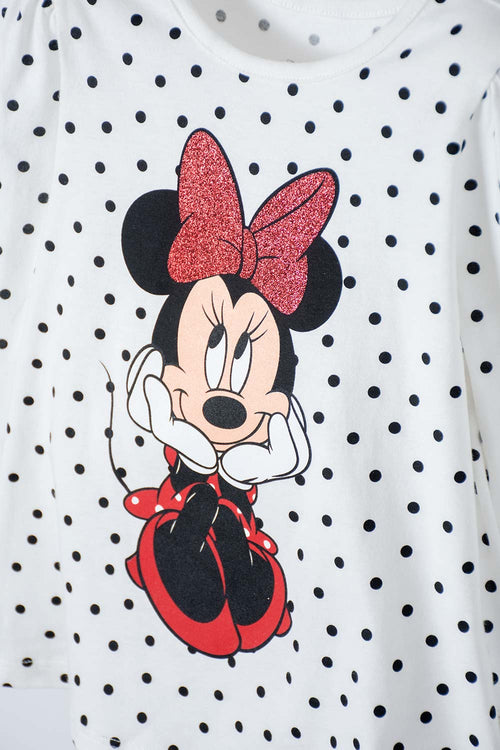 MINNIE MOUSE IVORY LONG SLEEVE T-SHIRT FOR GIRLS 2T TO 5T
