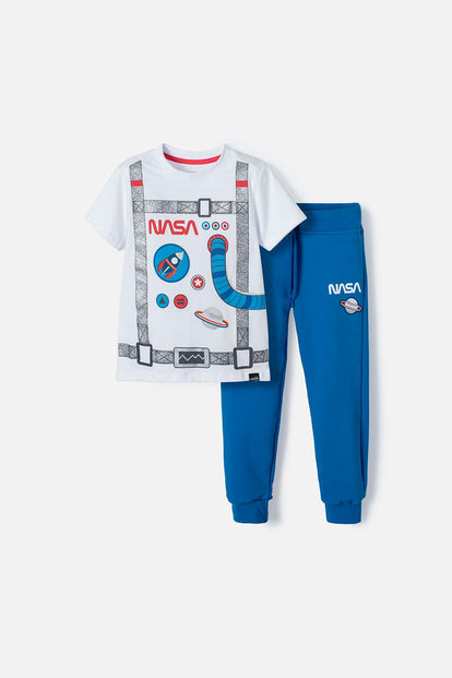 CONJUNTO NASA DE PANTALÓN LARGO BLANCO Y AZUL PARA NIÑO