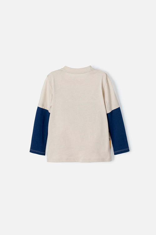 MICKEY LONG SLEEVE T-SHIRT KHAKI AND BLUE FOR BOYS 2T TO 5T