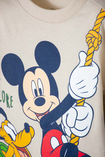 CAMISETA MICKEY MANGA LARGA CAQUI Y AZUL PARA NIÑO 2T A 5T