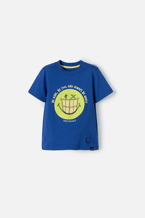 ELECTRIC BLUE SMILEY SHORT SLEEVE T-SHIRT FOR BOYS 2T-5T